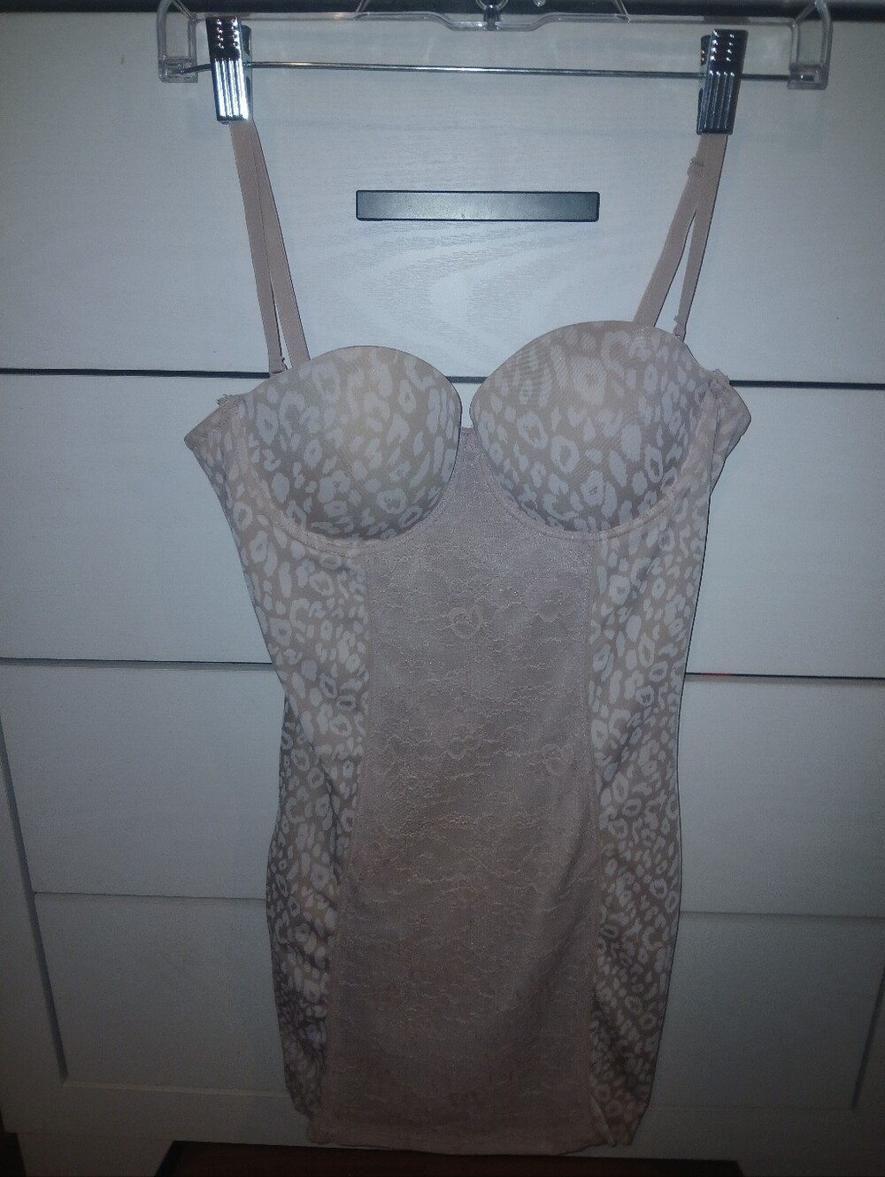 bebe Beige Lace & Leopard-Print Shapewear Slip